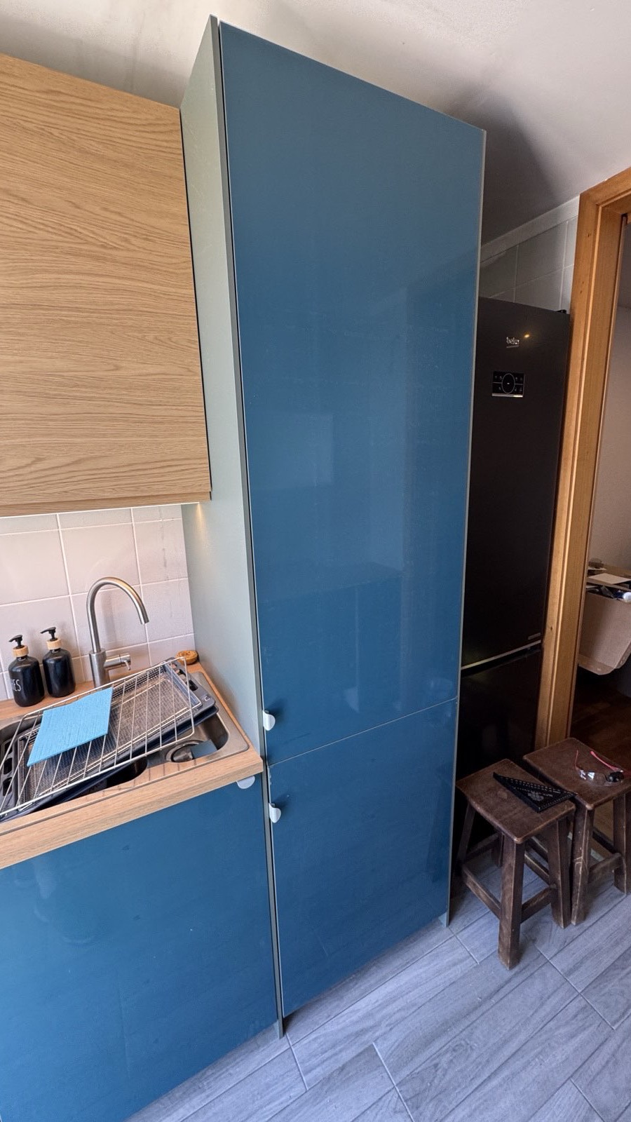 IKEA tall cabinet and sink area after installation